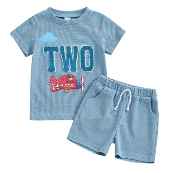 Aviator Outfit Second Birthday Clothes Shirt Pilot Shorts Plane Clothes - Picture 1 of 4